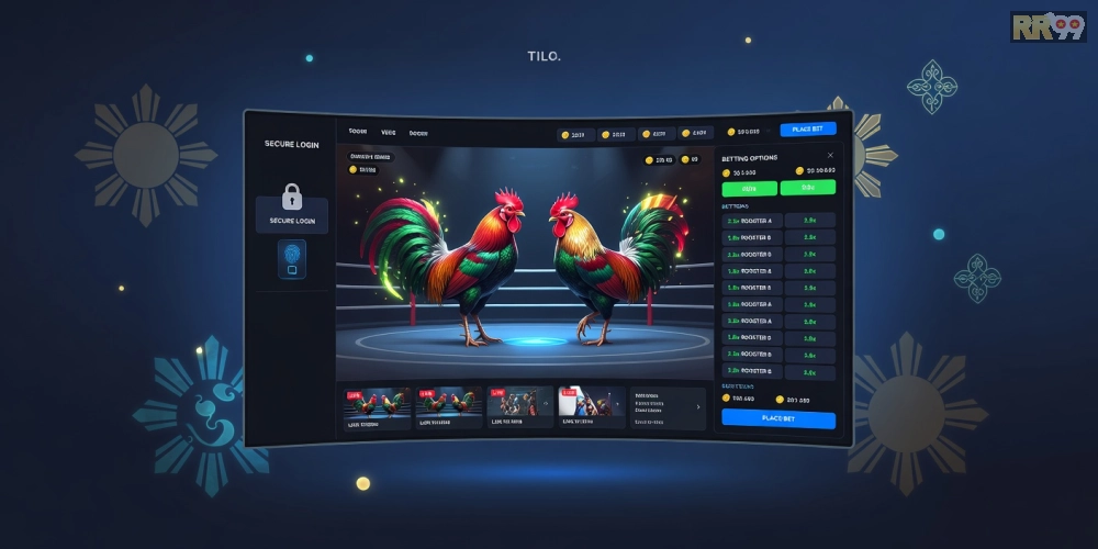 Minh họa khái niệm đá gà trực tuyến trên nền tảng rr99 với giao diện hiện đại