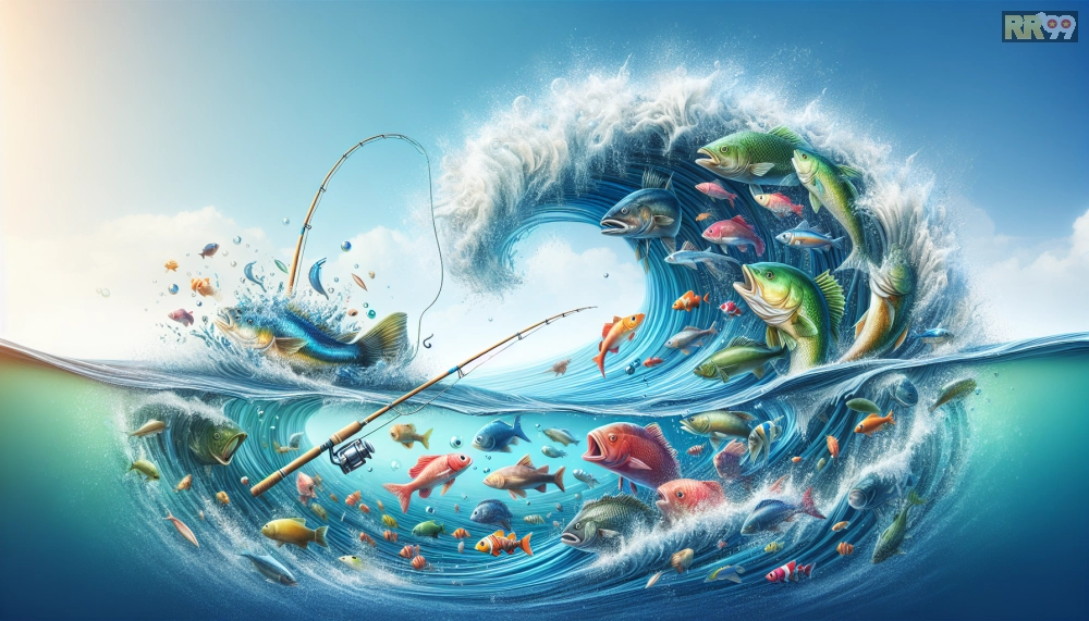 Đồ họa đa dạng loài cá trong Đại Dương Bắn Cá RR99 với hiệu ứng sóng nước chân thực