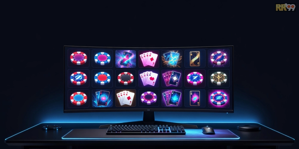 Minh họa khái niệm game bài đổi thưởng trên nền tảng RR99 với giao diện hiện đại