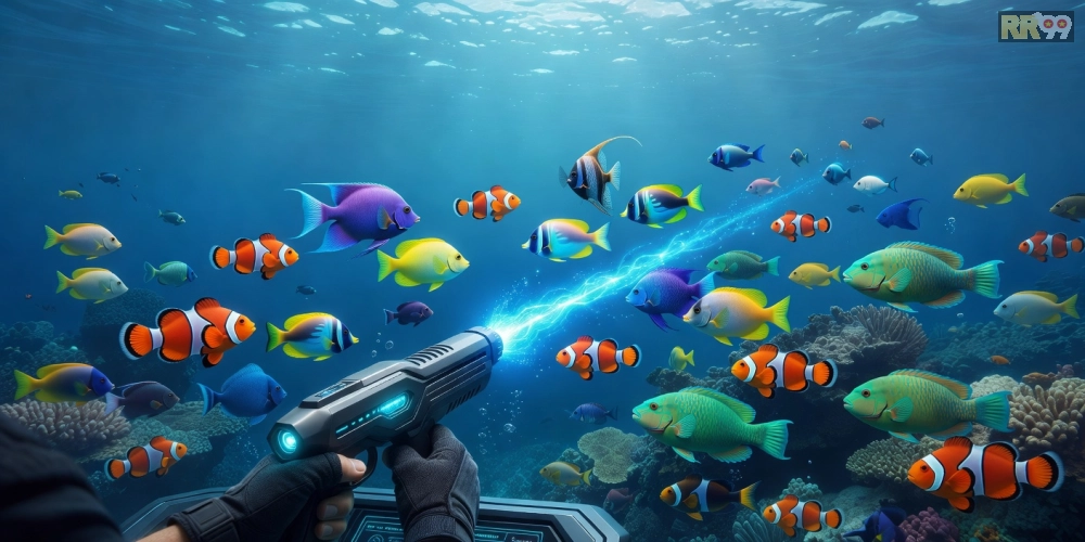 Minh họa khái niệm game bắn cá online rr99 với đồ họa đại dương sống động