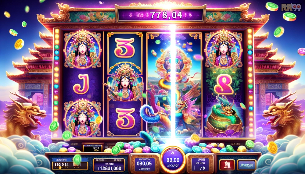 Ảnh minh họa giao diện game God of Wealth trên RR99 với jackpot đang tích lũy