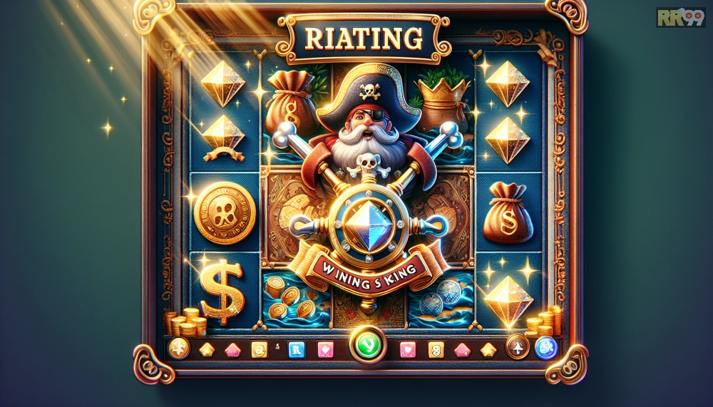 Ảnh chi tiết màn hình chơi Pirate King với các biểu tượng kho báu lấp lánh