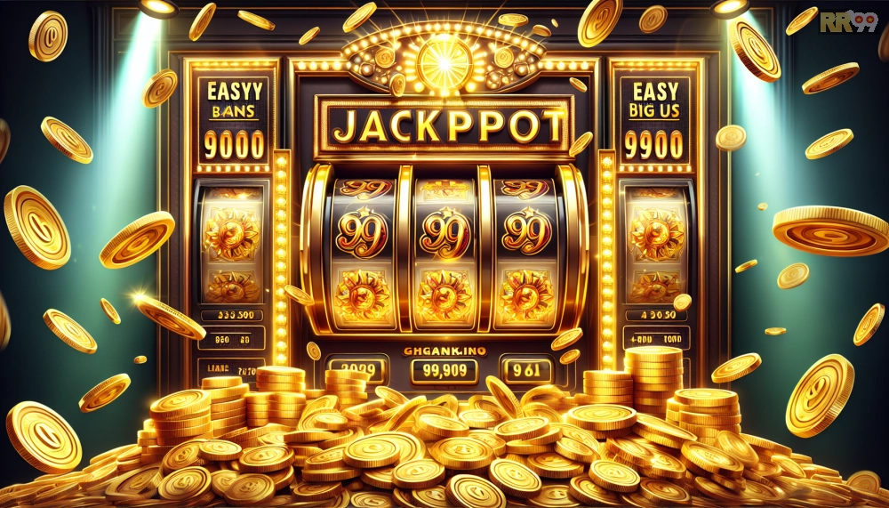 Jackpot Vàng RR99 với hình ảnh cuộn quay vàng óng và phần thưởng lớn