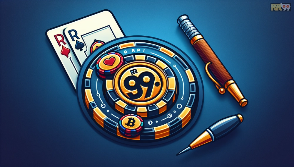 Logo chính thức của Crypto Casino RR99 với biểu tượng blockchain và chip poker