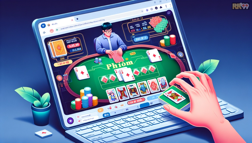 Minh họa ván chơi Phỏm trên nền tảng RR99 với người chơi thực tế