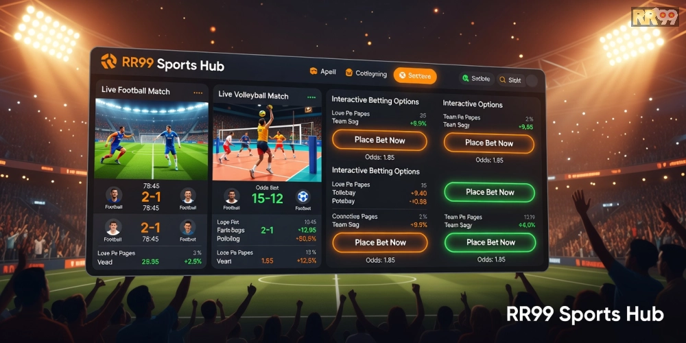 Hình ảnh giao diện RR99 Sports Hub với các trận đấu thể thao nổi bật