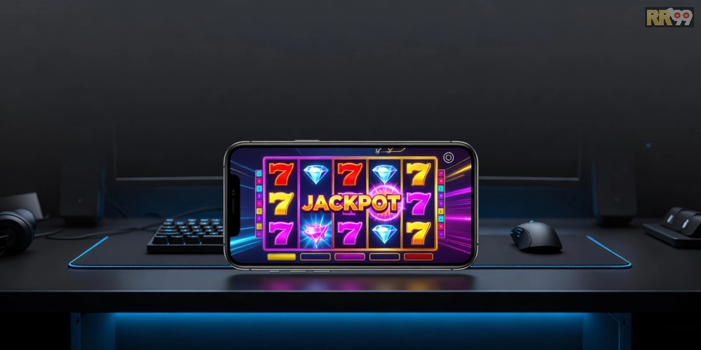 Minh họa khái niệm tải game nổ hũ rr99 với giao diện ứng dụng di động
