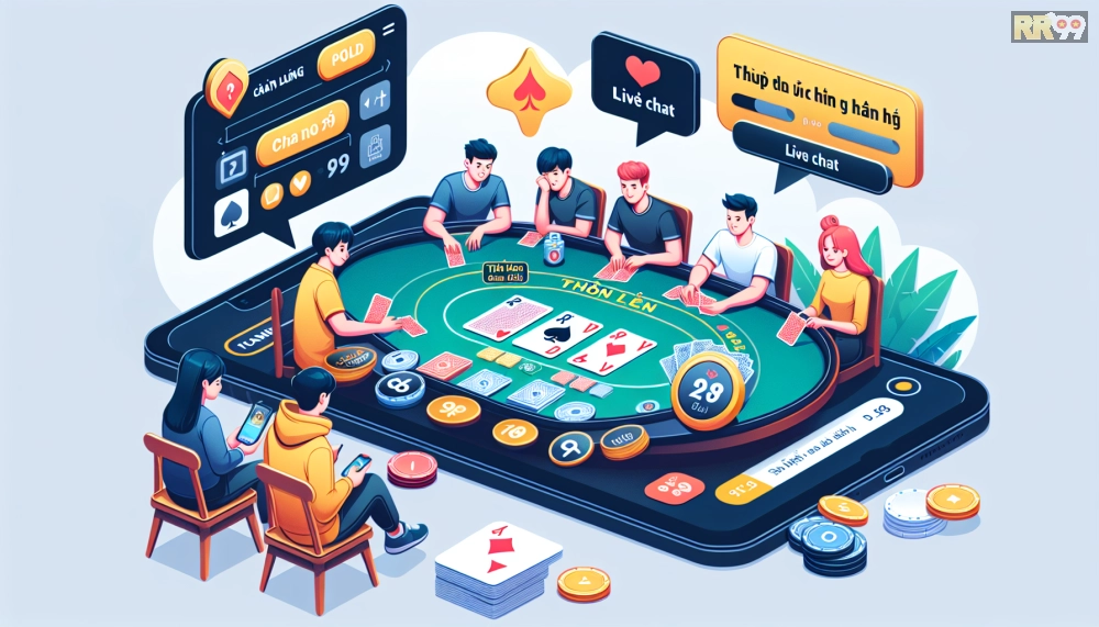Giao diện chơi Tiến Lên trên RR99 Elite với tính năng chat trực tiếp